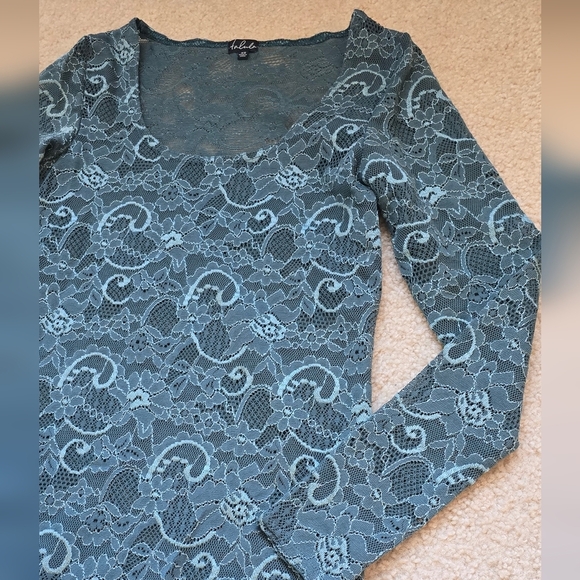 Talula “Clarendon” Teal Blue Lace Long Sleeve Dress/Tunic/Sheer/ Feminine - Picture 4 of 10